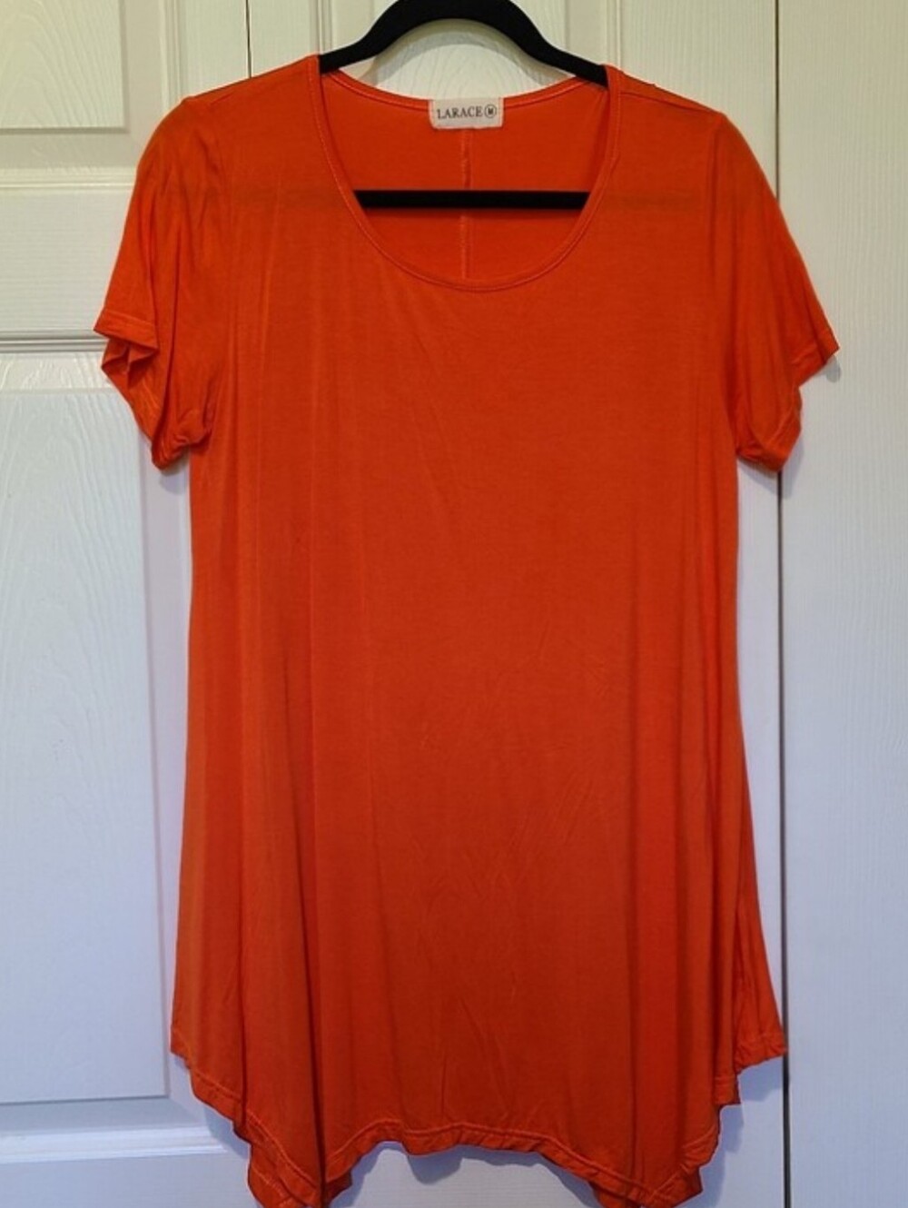 Larace Rayon Orange Short Sleeve Scoop-Neck Relaxed Flowy Swing Tunic Top Size M - Picture 5 of 5